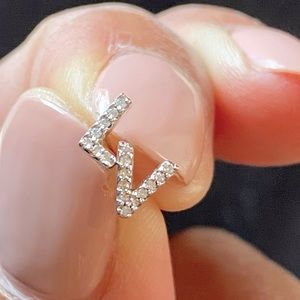 Diamond & sterling silver L V initial earrings